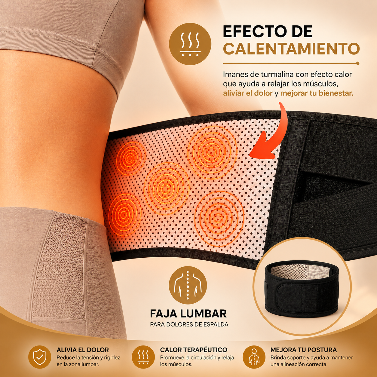 FAJA LUMBAR TÉRMICA - LUMBOCARE + PARCHES ALIVIO DEL DOLOR GRATIS