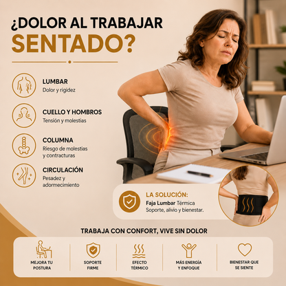 FAJA LUMBAR TÉRMICA - LUMBOCARE + PARCHES ALIVIO DEL DOLOR GRATIS