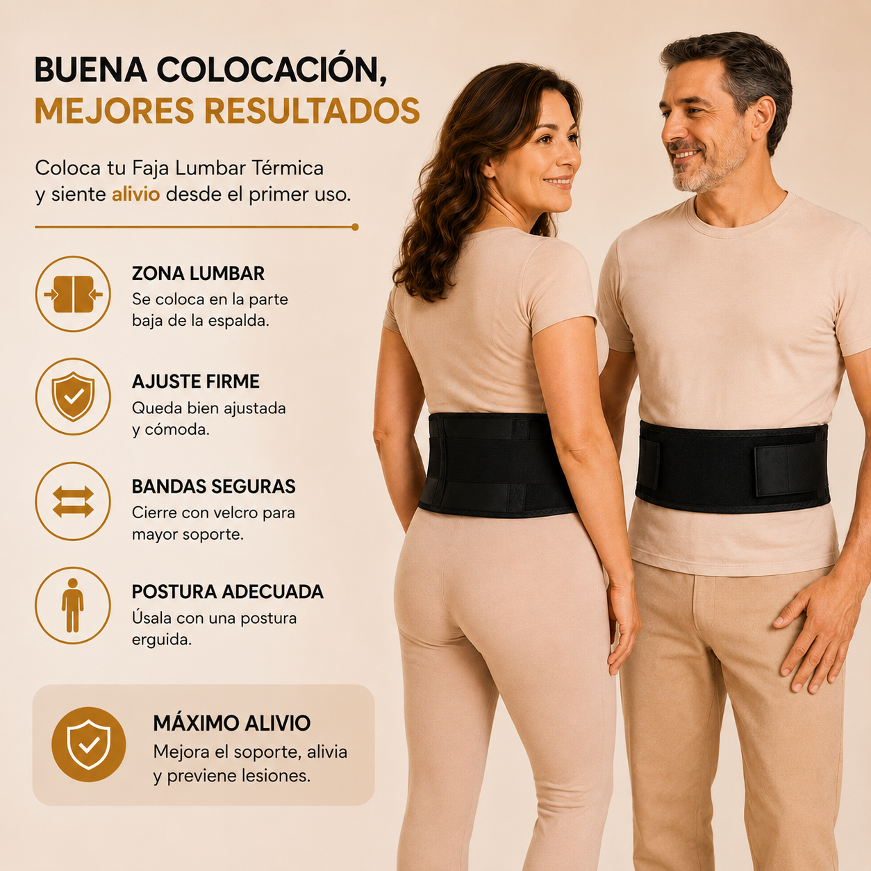 FAJA LUMBAR TÉRMICA - LUMBOCARE + PARCHES ALIVIO DEL DOLOR GRATIS